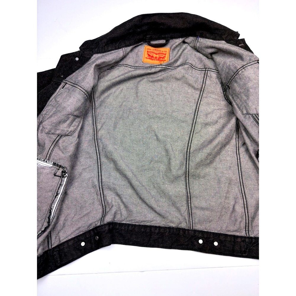 Vintage Levis Denim Trucker Jacket Mens XL Black Charcoal Red Tab Jean Coat - Picture 7 of 7